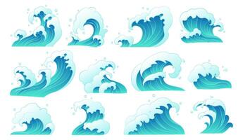 A collection of elements of ocean waves and splashes vector