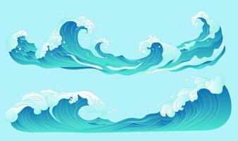 A collection of illustration elements of ocean waves and splashes vector