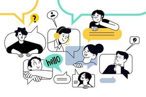 Creative illustration of online support, call center, communication. concept for web banner, social media banner, business presentation, marketing material. vector