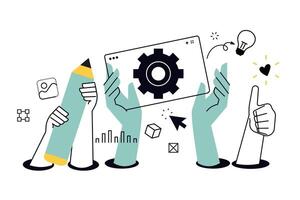 illustration of app design and development. concept for web banner, social media banner, business presentation, marketing material. vector