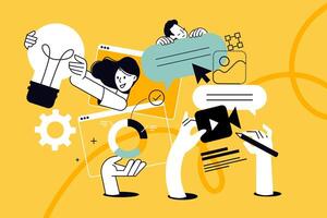 Creative illustration of website design and development, content management. concept for web banner, social media banner, business presentation, marketing material. vector