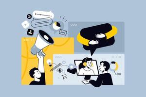 Creative illustrations of digital marketing, technical support, communication. concepts for web banner, social media banner, business presentation, marketing material. vector