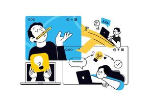 Creative illustrations of content management, copywriting, social media, from idea to realisation. concepts for web banner, social media banner, business presentation, marketing material. vector