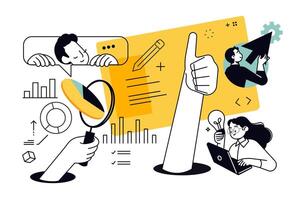 Creative illustration of seo, web analytics. concept for web banner, social media banner, business presentation, marketing material. vector