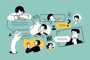Creative illustration of communication, chatting, social network, call. concept for web banner, social media banner, business presentation, marketing material. vector