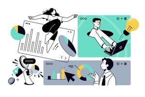Creative illustrations of business app. concepts for web banner, social media banner, business presentation, marketing material. vector