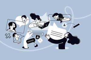 Creative illustration of social network, communication app, conversation. concept for web banner, social media banner, business presentation, marketing material. vector