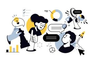 Creative illustration of startup, project development, strategy, planning, workflow. concept for web banner, social media banner, business presentation, marketing material. vector
