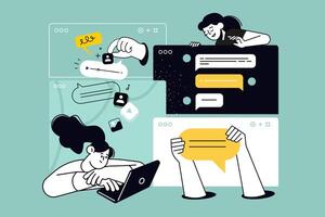Creative illustration of social media management, social networking. concept for web banner, social media banner, business presentation, marketing material. vector