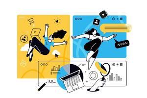 Creative illustrations of social network, cloud computing, seo, online business. concepts for web banner, social media banner, business presentation, marketing material. vector