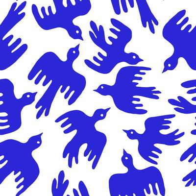 illustration, seamless pattern of abstract birds, blue spots.