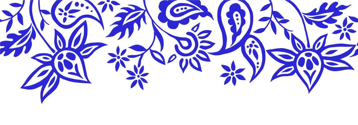 Seamless frame with oriental paisley pattern in blue color
