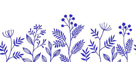 seamless frame with blue abstract branches and flowers. vector