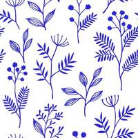 Seamless pattern with blue abstract branches and flowers. vector