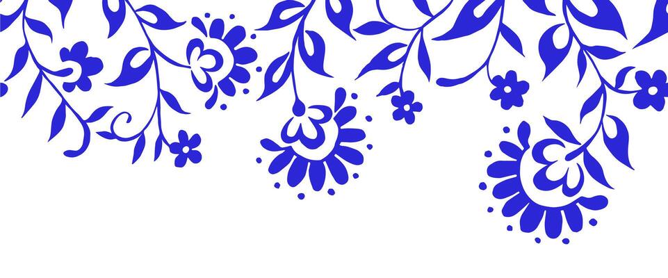 Folk pattern. Seamless border with blue ornament.