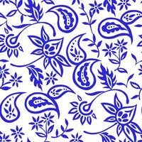 Seamless pattern with oriental paisley pattern in blue color vector