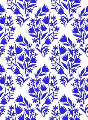 Seamless pattern with rhombus, blue flowers. Tile