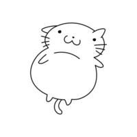 Chubby cartoon cat lying on side with relaxed and cute face, simple black and white line art. Fun and positive design perfect for coloring, stickers, emoji sets, or playful graphics vector