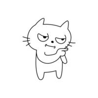 Cartoon cat with a smug expression and pointing gesture, showing a funny warning attitude watch out for me. Fun and positive design perfect for coloring, stickers, emojis, meme or playful graphics vector
