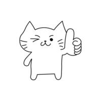 Minimalist line drawing of a cartoon cat winking and giving a thumbs up. Fun and positive design perfect for coloring, stickers, emoji sets, or playful graphics vector