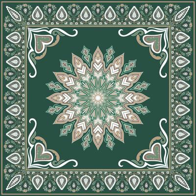 Green Carpet, Floor Mat, Mandala Tile Pattern, Vintage Abstract Pattern