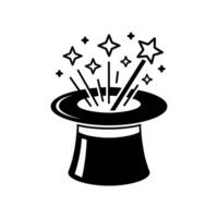 Magical Top Hat Illusion An enchanting image depicts a classic black top hat with dazzling stars bursting forth, evoking a sense of wonder, mystery, and the captivating allure of illusion. vector