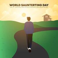 World Sauntering Day design with a man sauntering in the sunset vector