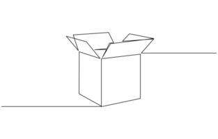Continuous one line drawing silhouette of a cardboard box. Hand drawn gift box continuous one line icon. Present with ribbon bow single line art illustration pro design. vector