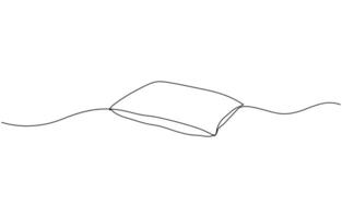 One single line drawing of a pillow on a white background, Pillow continuous one line drawing, Rectangle cozy pillow one line continuous drawing. Comfortable pillow for sleep, Editable outline vector