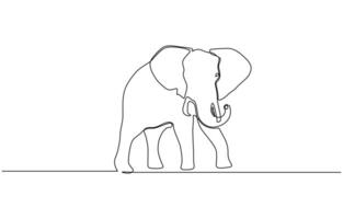 Continuous line of walking standing elephant. Single one line art of wild elephant, World hypertension day concept single line. Editable outline vector