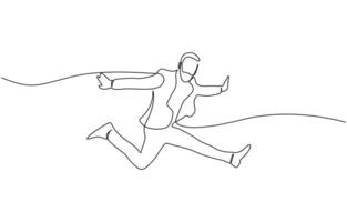 Human jump icon line continuous drawing, Happy man jumping for joy in continuous line art drawing style, Continuous one line drawing vector