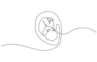 Baby embryo in womb in one continuous line drawing. Healthy pregnancy and premature symbol in simple linear style. Concept for Happy Mother day banner vector