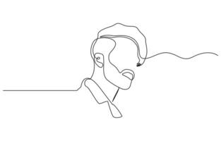 Continuous one line drawing of man portrait. Hairstyle adult man portrait with beard and mustache. Fashionable men's style illustration vector