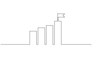 Continuous line drawing of graph icon business. Arrow up with a flag, Increasing business graph data. Growing graph in continuous one line drawing style vector
