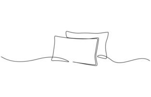 One single line drawing of a pillow on a white background, Pillow continuous one line drawing, Rectangle cozy pillow one line continuous drawing. Comfortable pillow for sleep. vector