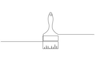 Paint brush outline drawing illustration. one continuous line drawing of painter brush. Wall paint brush icon hand drawn with single one continuous line art design vector