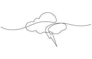 Single continuous line art rainy stormy cloud. Sad emotional cloudy weather lightning design, Sad emotional cloudy weather lightning design concept, Editable stroke. vector