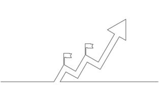 Continuous line drawing of graph icon business. Arrow up with a flag, Increasing business graph data. Growing graph in continuous one line drawing style, Editable outline. vector