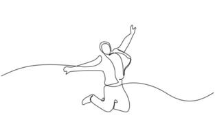 Human jump icon line continuous drawing, Happy man jumping for joy in continuous line art drawing style, Continuous one line drawing, Editable outline. vector