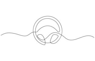 Continuous line drawing of car wheel icon. One line icon of wheel. One line drawing, Steering wheel symbol in continuous line drawing style background vector