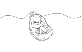 Baby embryo in womb in one continuous line drawing. Healthy pregnancy and premature symbol in simple linear style. Concept for Happy Mother day vector