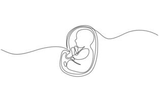 Baby embryo in womb in one continuous line drawing. Healthy pregnancy and premature symbol in simple linear style. vector