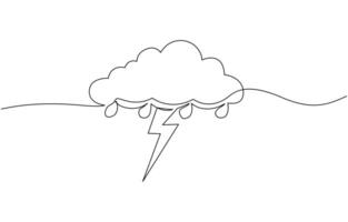 Single continuous line art rainy stormy cloud. Sad emotional cloudy weather lightning design, Sad emotional cloudy weather lightning design concept. vector
