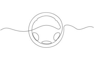 Continuous line drawing of car wheel icon. One line icon of wheel. One line drawing, Steering wheel symbol in continuous line drawing style. Abstract background vector