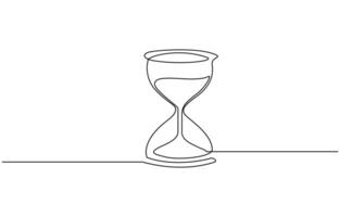 One continuous line drawing of sand hourglass. Hourglass drawn continuous one line drawing. Isolated on white background. vector