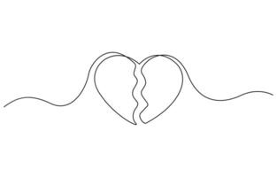 Continuous line drawing was heartbroken. Single line heart is broken, Heart is Broken One Line Minimal Art Draw. vector