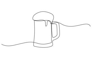 Continuous one line drawing of beer glass with foam. Craft drink alcohol ale in simple linear style. ontinuous one line drawing of beer in a glass, outline style. vector