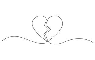 Continuous line drawing was heartbroken. Single line heart is broken, Heart is Broken One Line Minimal Art Drawing. vector