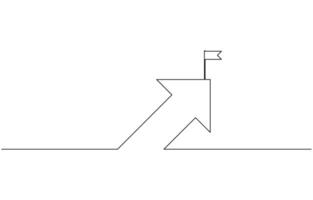 Continuous line drawing of graph icon business. Arrow up with a flag, Increasing business graph data. Growing graph in continuous one line drawing style, Editable stroke. vector