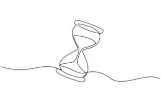 One continuous line drawing of sand hourglass. Hourglass drawn continuous one line drawing. Isolated on white background vector